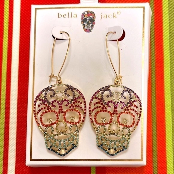 Brand New Bella Jack Colorful Rainbow Halloween Skeleton Skull Drop Earrings - Picture 3 of 13